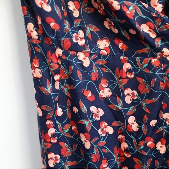 Hi There Karen Walker Anthropologie Cherry wrap dress navy 6 fruit print berry M - Picture 10 of 11